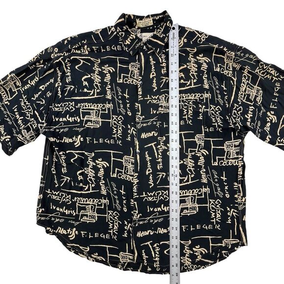 Vintage Goouch Shirt Size XL Artist Graffiti All Over Print Artistic Black Rayon - Picture 9 of 9